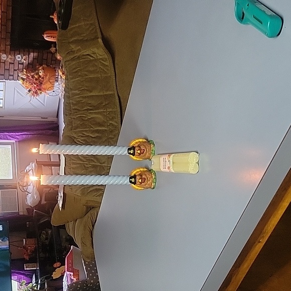 Hand painted turkey candle sticks and white candles - Picture 2 of 10